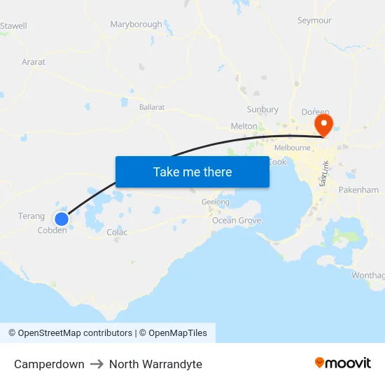 Camperdown to North Warrandyte map