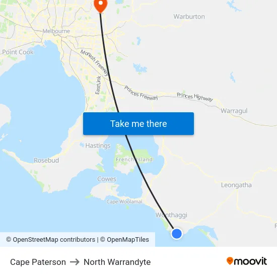 Cape Paterson to North Warrandyte map