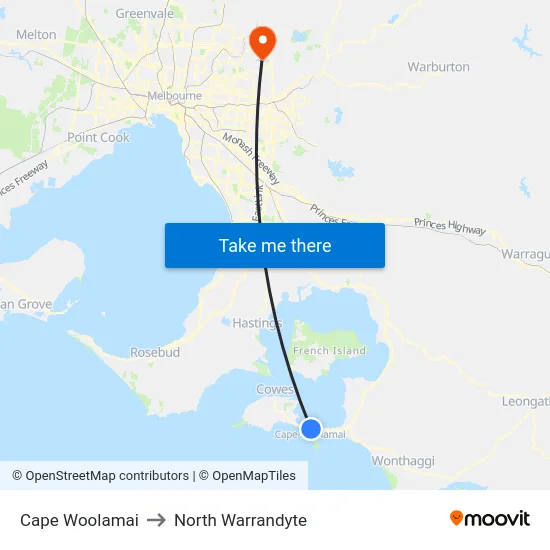 Cape Woolamai to North Warrandyte map