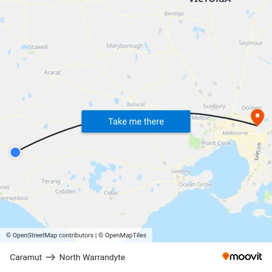 Caramut to North Warrandyte map