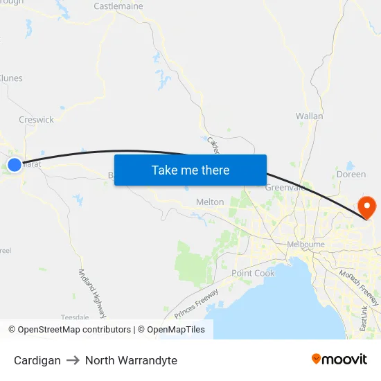 Cardigan to North Warrandyte map