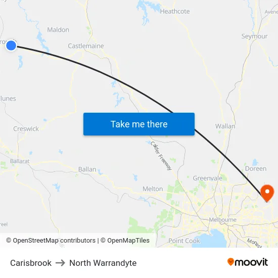 Carisbrook to North Warrandyte map