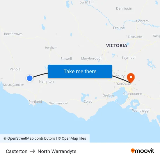 Casterton to North Warrandyte map