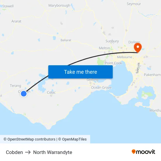 Cobden to North Warrandyte map