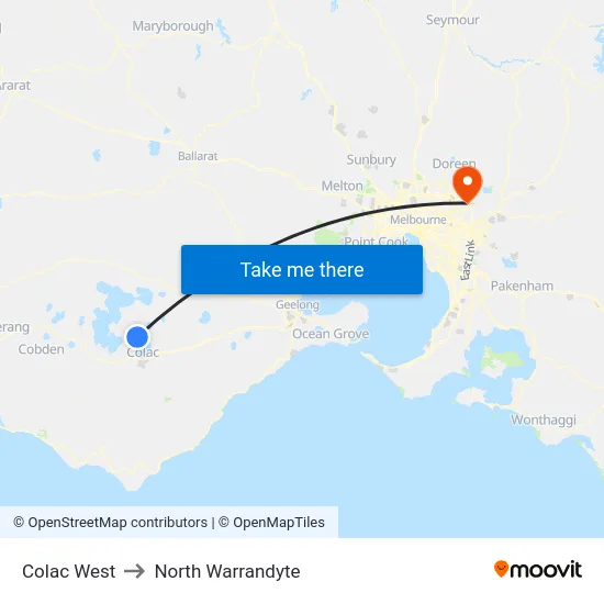 Colac West to North Warrandyte map