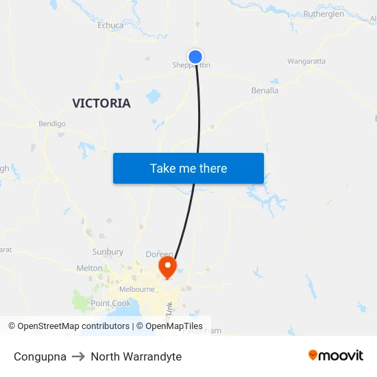 Congupna to North Warrandyte map