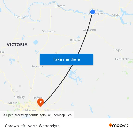 Corowa to North Warrandyte map