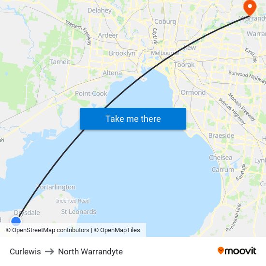 Curlewis to North Warrandyte map