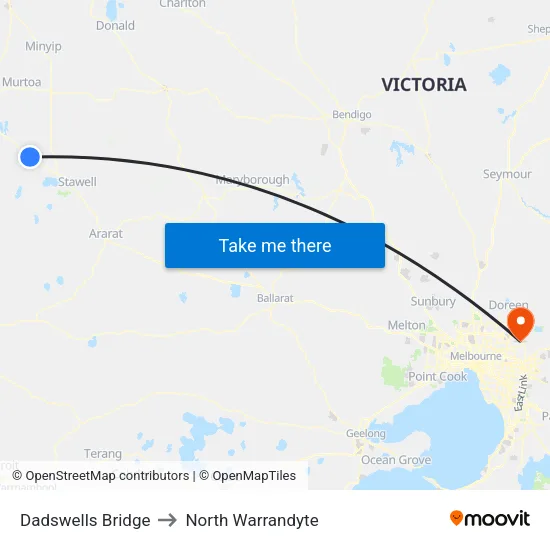 Dadswells Bridge to North Warrandyte map