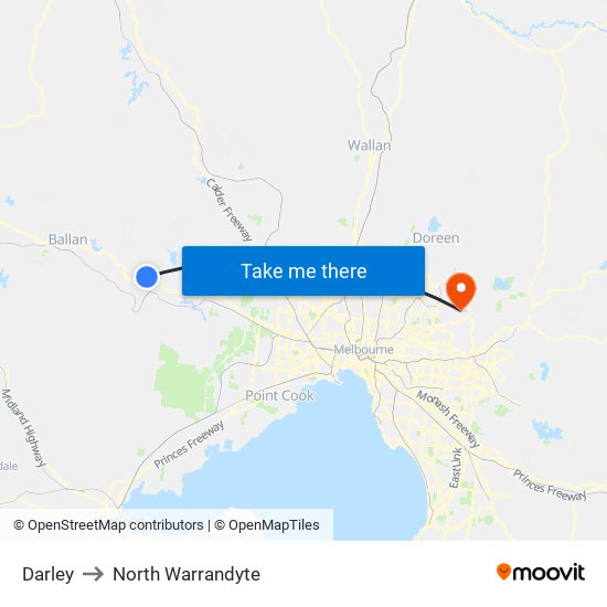 Darley to North Warrandyte map