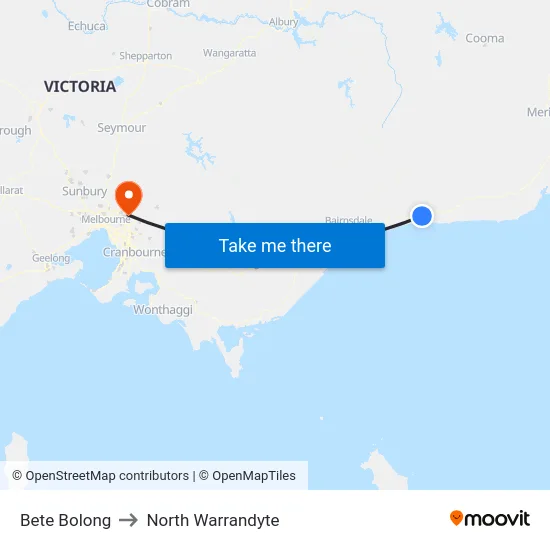 Bete Bolong to North Warrandyte map