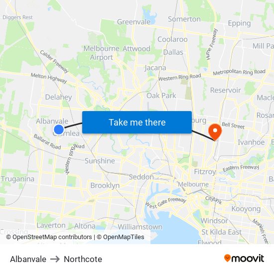 Albanvale to Northcote map