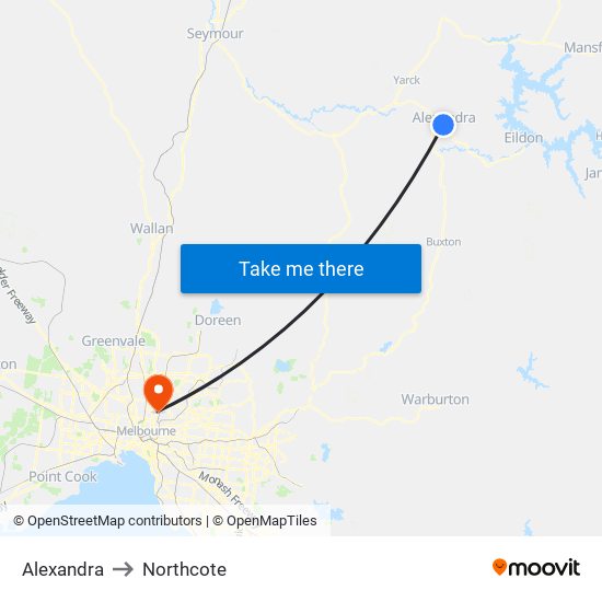 Alexandra to Northcote map