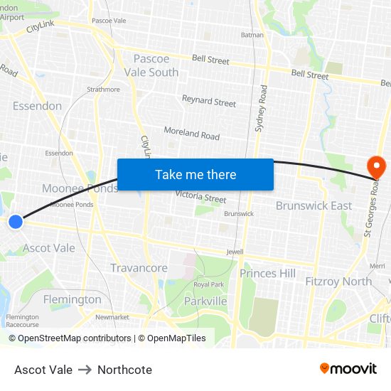 Ascot Vale to Northcote map