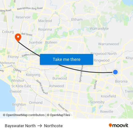 Bayswater North to Northcote map