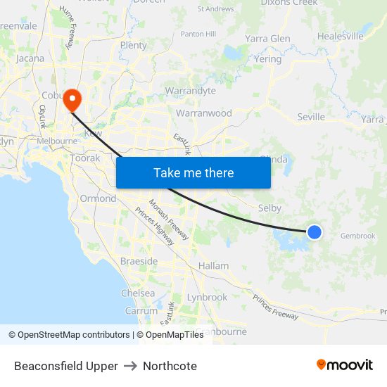 Beaconsfield Upper to Northcote map