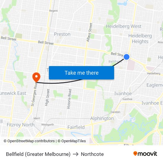 Bellfield (Greater Melbourne) to Northcote map