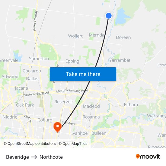 Beveridge to Northcote map