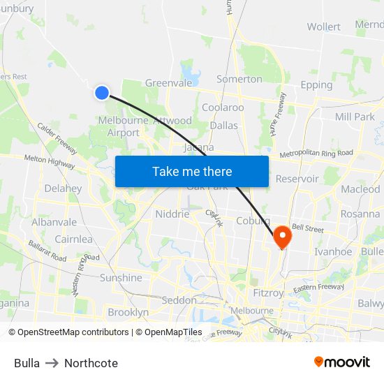 Bulla to Northcote map