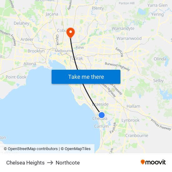 Chelsea Heights to Northcote map