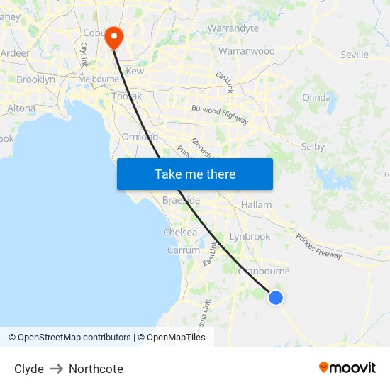 Clyde to Northcote map