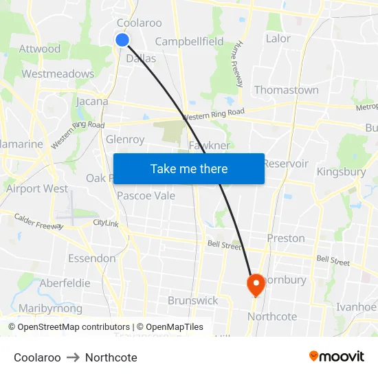 Coolaroo to Northcote map
