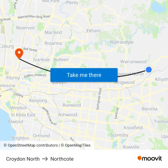 Croydon North to Northcote map