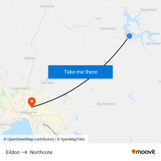 Eildon to Northcote map