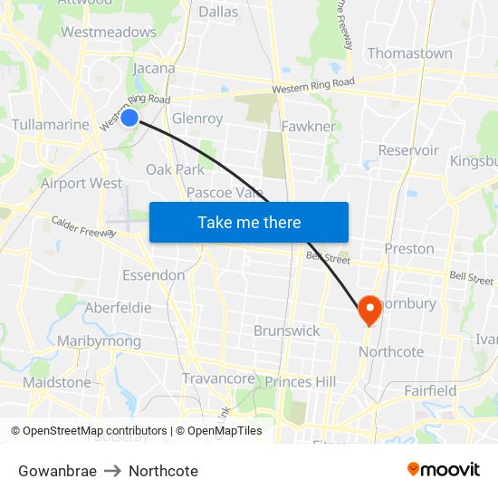 Gowanbrae to Northcote map