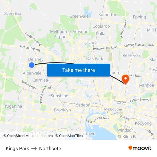 Kings Park to Northcote map