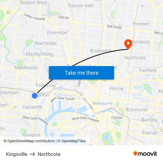 Kingsville to Northcote map