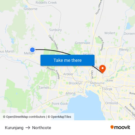 Kurunjang to Northcote map