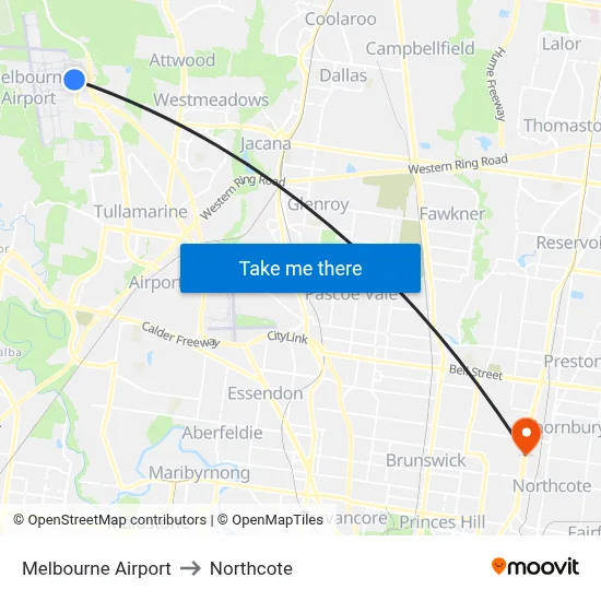 Melbourne Airport to Northcote map