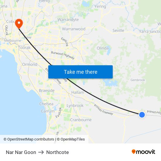 Nar Nar Goon to Northcote map