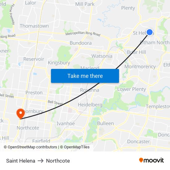 Saint Helena to Northcote map