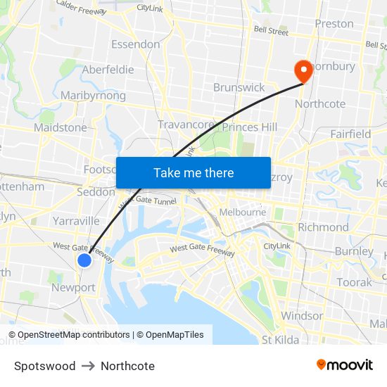 Spotswood to Northcote map