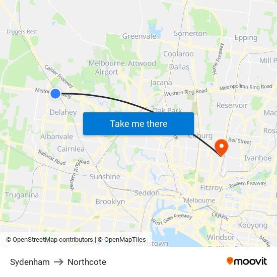 Sydenham to Northcote map