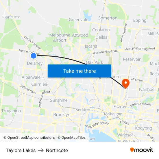 Taylors Lakes to Northcote map