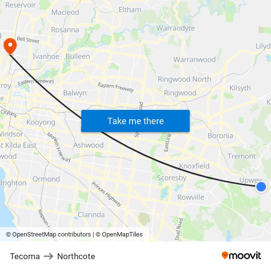 Tecoma to Northcote map