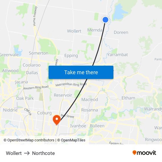 Wollert to Northcote map