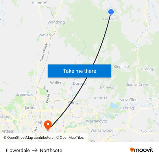 Flowerdale to Northcote map