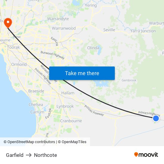 Garfield to Northcote map