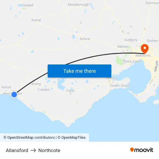 Allansford to Northcote map