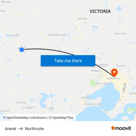 Ararat to Northcote map