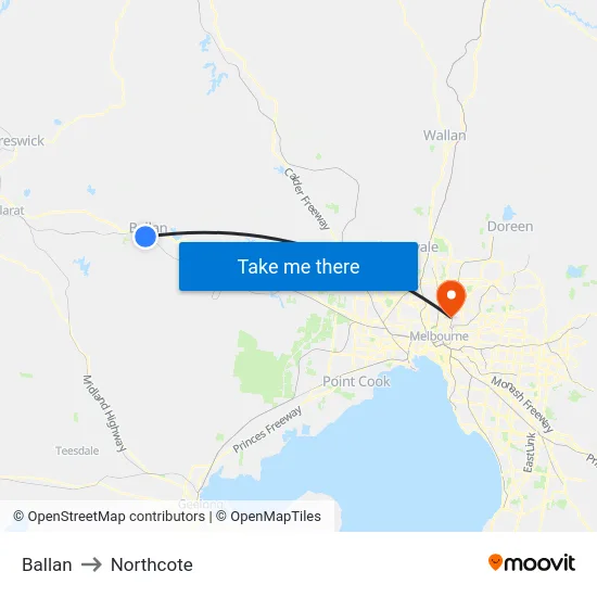 Ballan to Northcote map