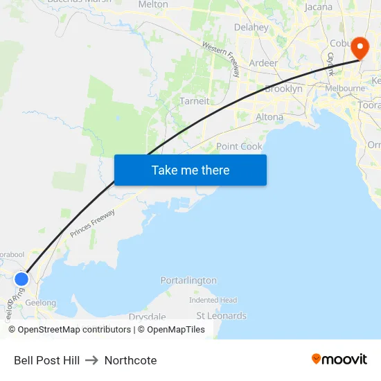 Bell Post Hill to Northcote map