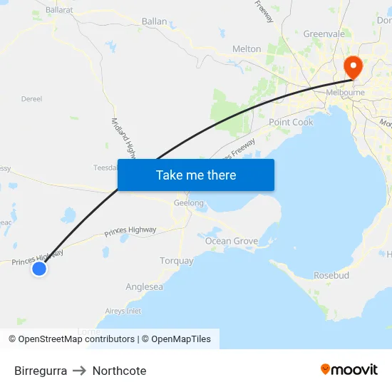 Birregurra to Northcote map