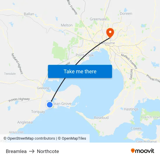 Breamlea to Northcote map