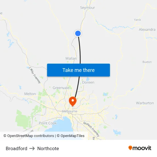 Broadford to Northcote map