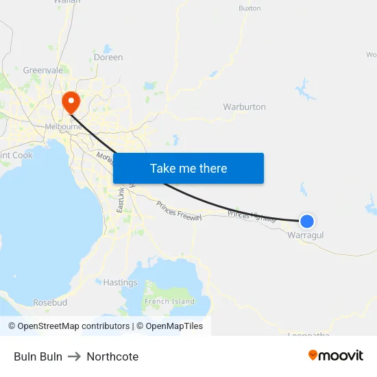 Buln Buln to Northcote map